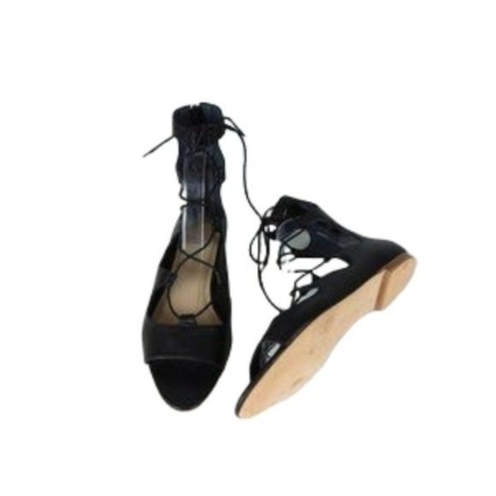 Loeffler Randall Lace Up Peep Toe Flats Black Size 8